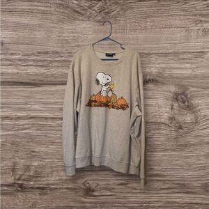 Peanuts Womens Heather Gray Cream Snoopy Pumpkin Pullover Sweatshirt Size 2XL